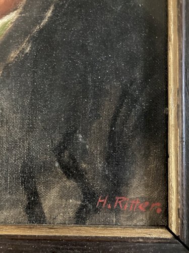 Peinture Huile sur panneau bois Homme portrait 1900 Hermann RITTER Painting Art