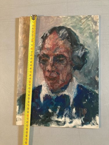 Peinture Huile sur panneau bois Homme Portrait 1960 Ancien Signé Art