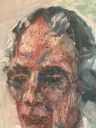 Peinture Huile sur panneau bois Homme Portrait 1960 Ancien Signé Art