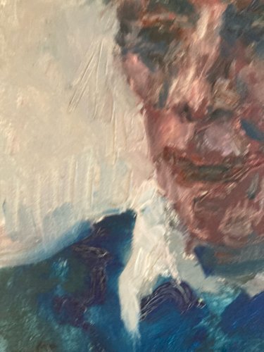 Peinture Huile sur panneau bois Homme Portrait 1960 Ancien Signé Art