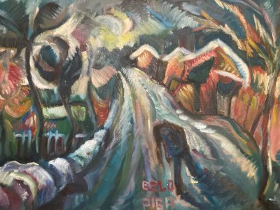 Oil painting on panel Tahiti Village 1970 Expressionism Art