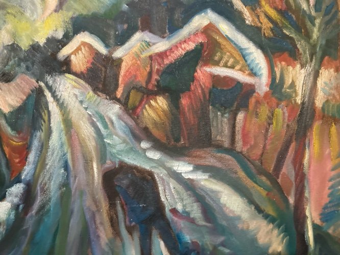 Peinture Huile sur panneau Village Tahiti 1970 Art Expressionnisme