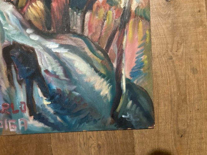 Peinture Huile sur panneau Village Tahiti 1970 Art Expressionnisme