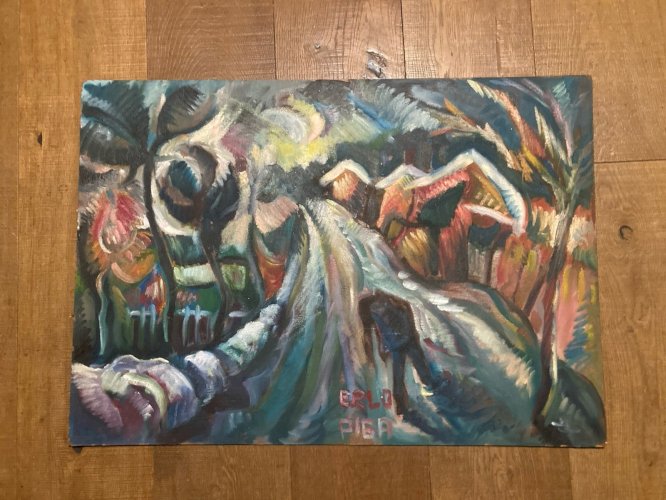 Peinture Huile sur panneau Village Tahiti 1970 Art Expressionnisme