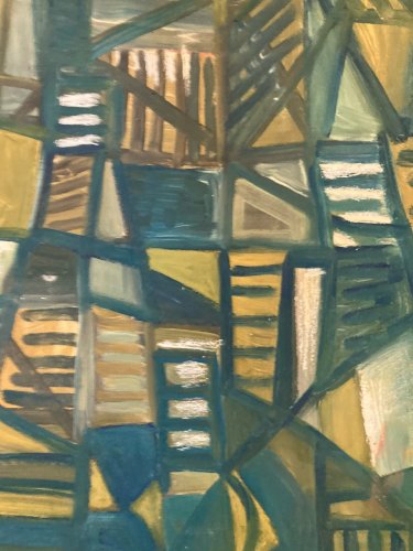 Peinture Huile Sur Papier Abstrait Abstraction 1980 Paysage Cubisme