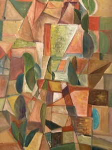 Peinture Huile Sur Papier Abstrait Abstraction 1990 Paysage Art Cubisme