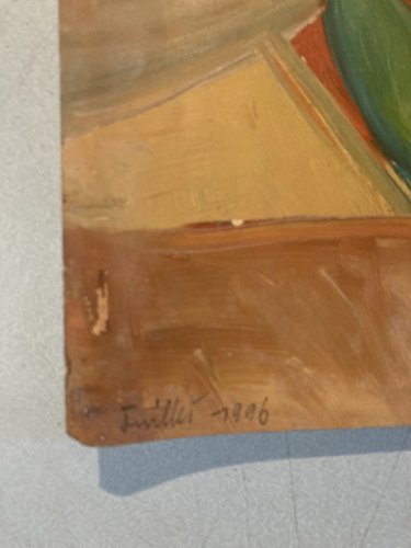 Peinture Huile Sur Papier Abstrait Abstraction 1990 Paysage Art Cubisme