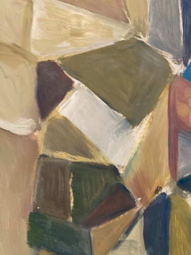 Peinture Huile Sur Papier Abstrait Abstraction 1990 Paysage Cubisme Art
