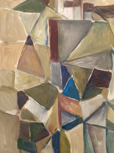 Peinture Huile Sur Papier Abstrait Abstraction 1990 Paysage Cubisme Art