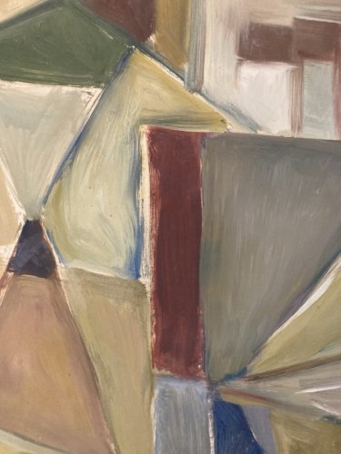 Peinture Huile Sur Papier Abstrait Abstraction 1990 Paysage Cubisme Art