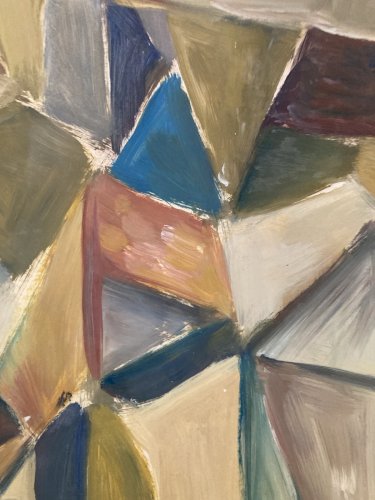 Peinture Huile Sur Papier Abstrait Abstraction 1990 Paysage Cubisme Art