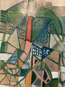 Peinture Huile Sur Papier Abstrait Abstraction 1990 Paysage Cubisme