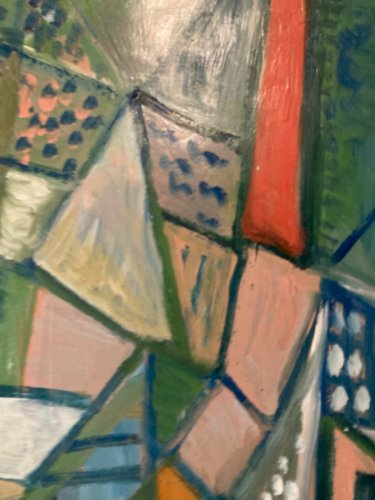 Peinture Huile Sur Papier Abstrait Abstraction 1990 Paysage Cubisme