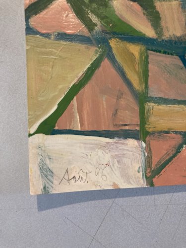 Peinture Huile Sur Papier Abstrait Abstraction 1990 Paysage Cubisme