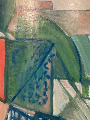 Peinture Huile Sur Papier Abstrait Abstraction 1990 Paysage Cubisme