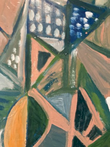 Peinture Huile Sur Papier Abstrait Abstraction 1990 Paysage Cubisme