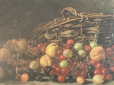 Oil Painting On Canvas Alexis Kreyder 19th Century Cherry Fruit Basket