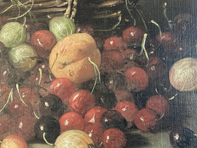 Peinture Huile Sur Toile Alexis Kreyder XIXe Panier De Fruit Cerise Painting Old