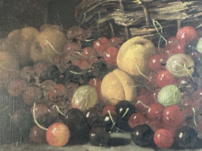 Peinture Huile Sur Toile Alexis Kreyder XIXe Panier De Fruit Cerise Painting Old
