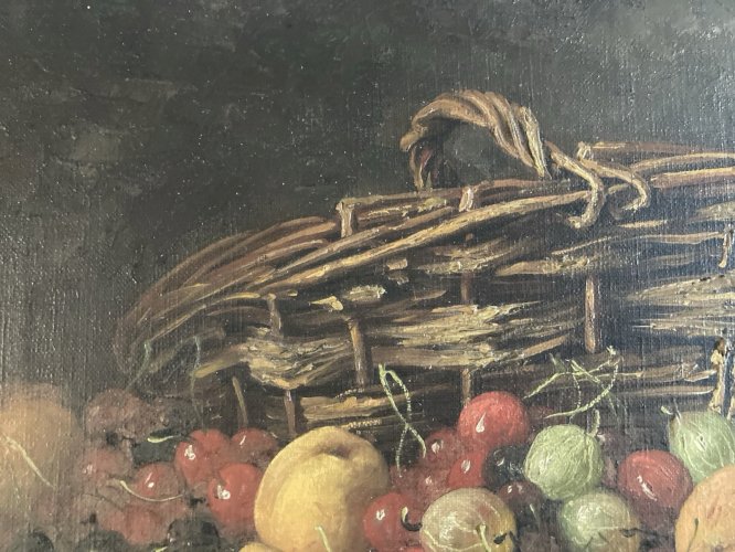 Peinture Huile Sur Toile Alexis Kreyder XIXe Panier De Fruit Cerise Painting Old