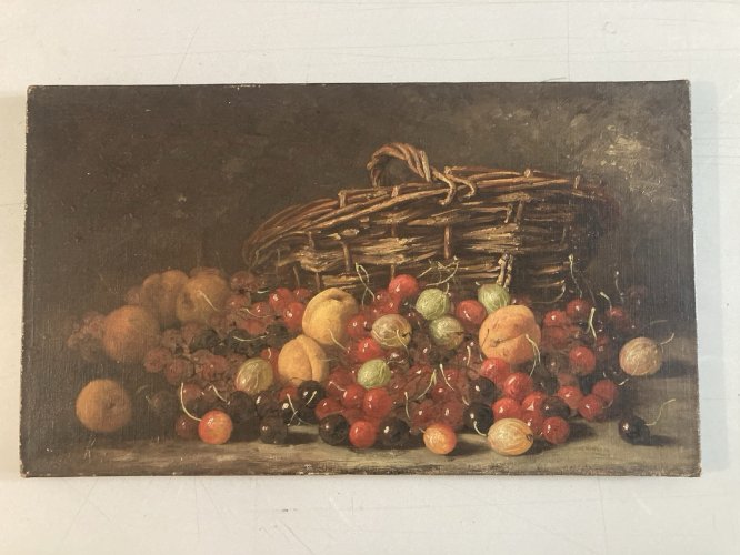 Peinture Huile Sur Toile Alexis Kreyder XIXe Panier De Fruit Cerise Painting Old