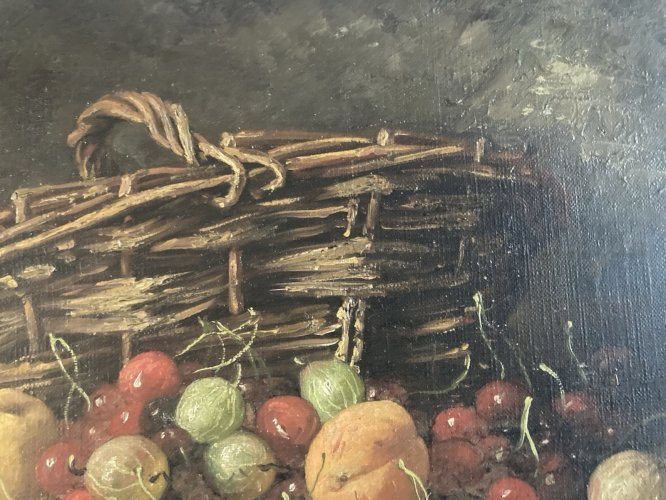 Peinture Huile Sur Toile Alexis Kreyder XIXe Panier De Fruit Cerise Painting Old