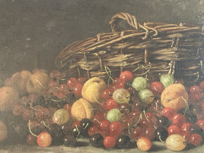 Peinture Huile Sur Toile Alexis Kreyder XIXe Panier De Fruit Cerise Painting Old