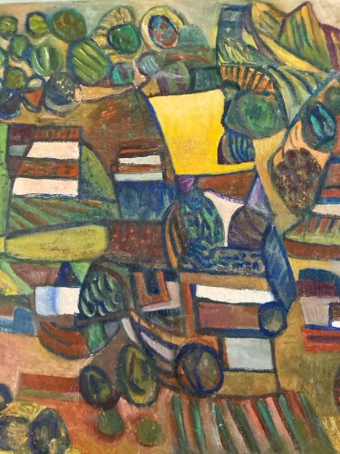 Peinture Huile Sur Toile Cubiste Cubisme Paysage Village Maison Arbre