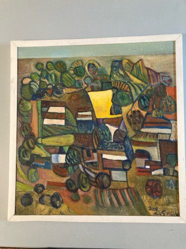 Peinture Huile Sur Toile Cubiste Cubisme Paysage Village Maison Arbre