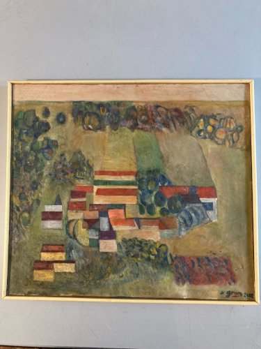 Peinture Huile Sur Toile Cubiste Cubisme Paysage Village Maison Art