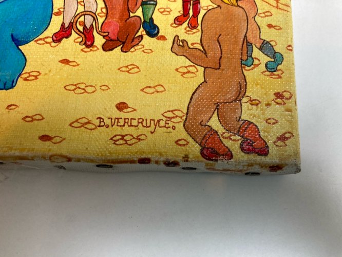 Peinture Huile Sur Toile Danse Ours Art Naïf Naïf Brut Bernard VERCRUYCE 1970