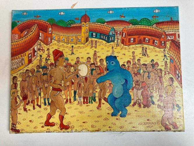 Peinture Huile Sur Toile Danse Ours Art Naïf Naïf Brut Bernard VERCRUYCE 1970