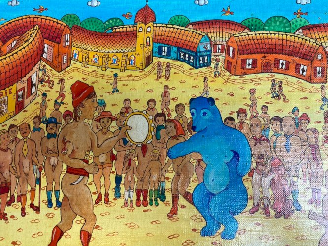 Peinture Huile Sur Toile Danse Ours Art Naïf Naïf Brut Bernard VERCRUYCE 1970
