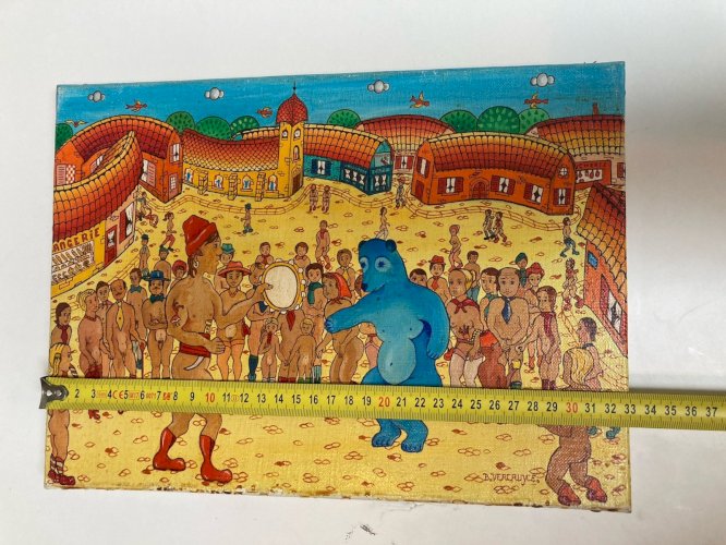Peinture Huile Sur Toile Danse Ours Art Naïf Naïf Brut Bernard VERCRUYCE 1970