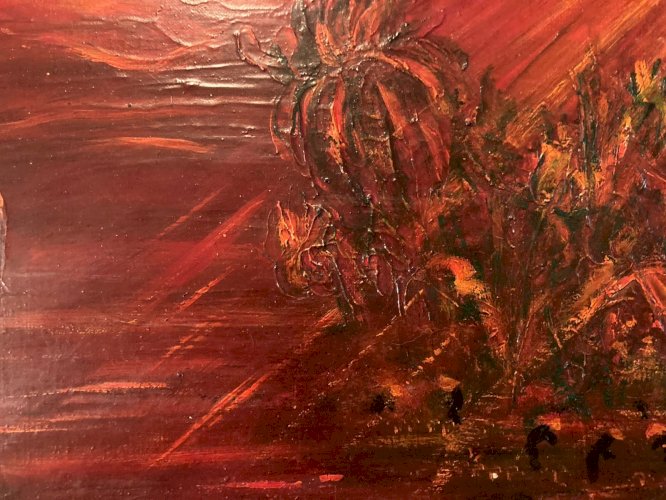 Peinture Huile Sur Toile École De Hanoï Hanoi Asie Mer Océan Bateau 1960