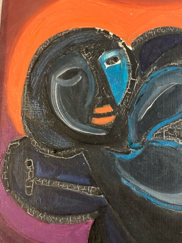 peinture Huile Sur Toile Femme 1950 art Ancien Signé XXe Maternité Nu Nue