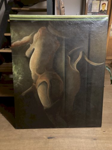 peinture Huile Sur Toile Femme Homme Bernard OUVRARD Erotique 1980 Art