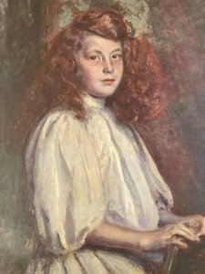 Peinture Huile sur Toile femme portrait 1900 Jeune Fille Rousse Roux