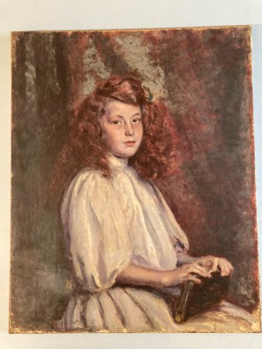 Peinture Huile sur Toile femme portrait 1900 Jeune Fille Rousse Roux