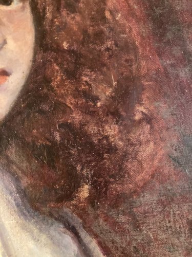 Peinture Huile sur Toile femme portrait 1900 Jeune Fille Rousse Roux