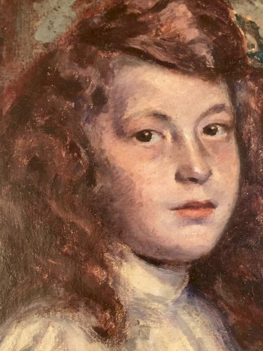 Peinture Huile sur Toile femme portrait 1900 Jeune Fille Rousse Roux