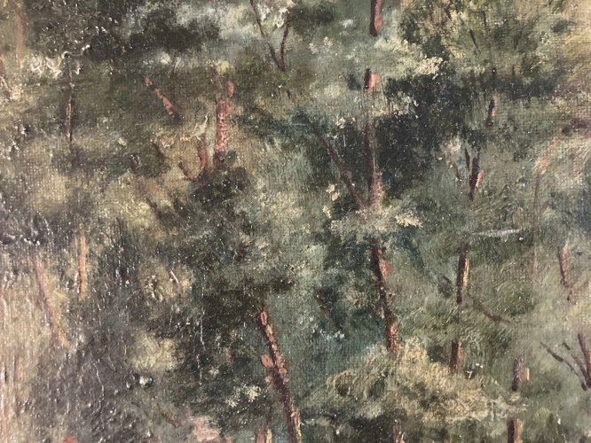 Peinture Huile Sur Toile Homme Bouquet Fleurs Curiosités Fleur 1900 Ancien