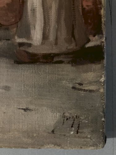 Peinture Huile sur Toile Jeune femme Fontaine Cruche XIXe Art Ancien