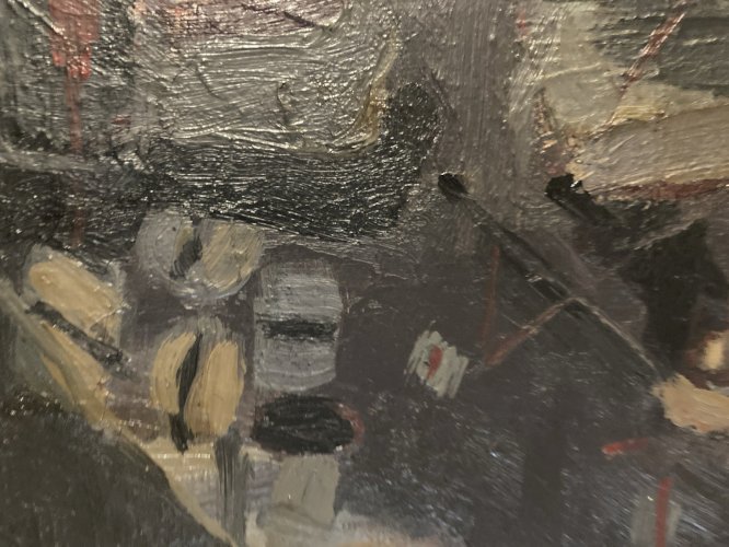 Peinture Huile Sur Toile Montagne Campement ? Art  Atelier 1979 AB A Identifier