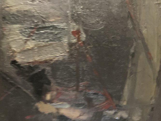 Peinture Huile Sur Toile Montagne Campement ? Art  Atelier 1979 AB A Identifier