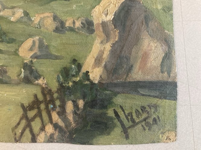 Peinture Huile Sur Toile Montagne Pyrénées ?Art  Atelier 1950 Paysage Rocher