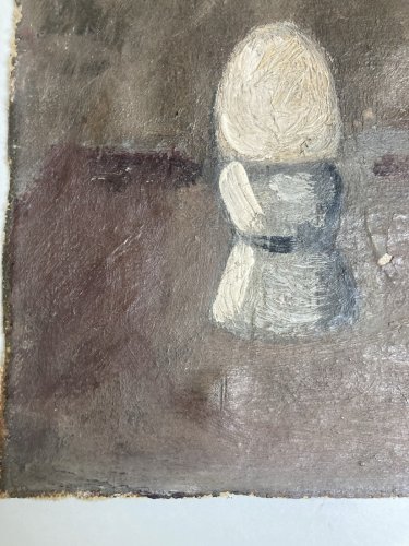 Peinture Huile Sur Toile Œuf Coquetier Coque Surréaliste Surréalisme 1930 Ancien