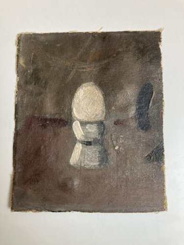 Peinture Huile Sur Toile Œuf Coquetier Coque Surréaliste Surréalisme 1930 Ancien