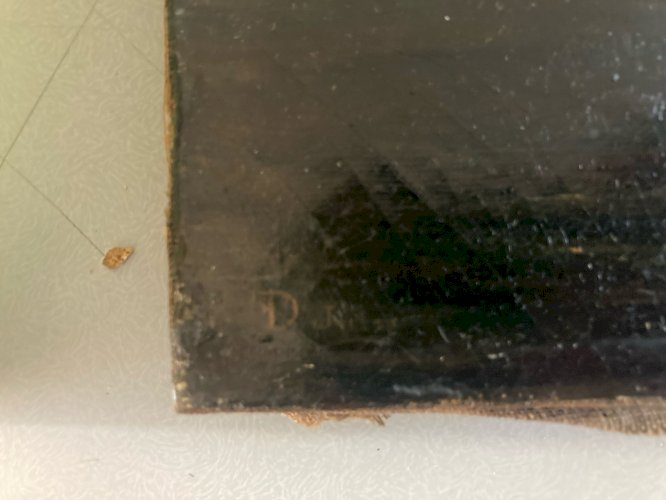 Peinture Huile Sur Toile Peche Pêcheur Rivière À Identifier Paysage XIXe Ancien