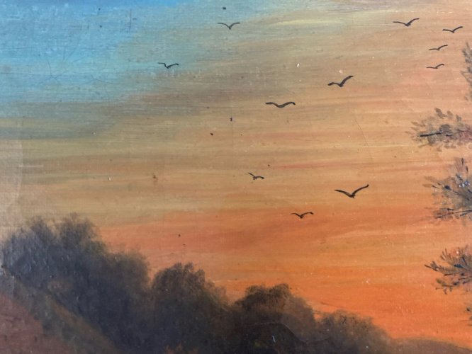 Peinture Huile Sur Toile Peche Pêcheur Rivière À Identifier Paysage XIXe Ancien